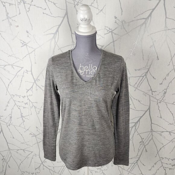 Segments Heathered Gray 100% Merino Wool V-Neck Baselayer Long Sleeve - Picture 1 of 5